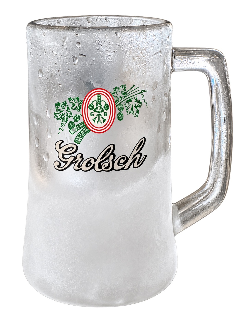 Vintage Grolsch Frosted Glass Beer Mugs Set of 2 Dutch Brewery Barware